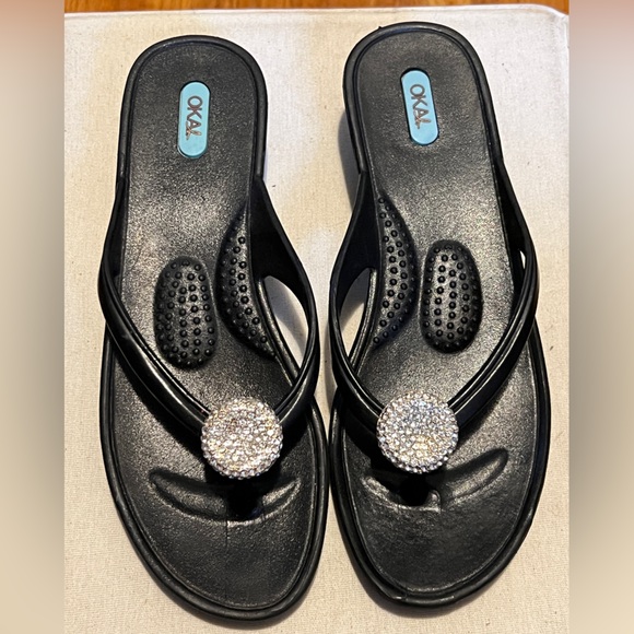 OKA b. Shoes - OKA b. Black and Silver Sandals with Rhinestone Embellishments